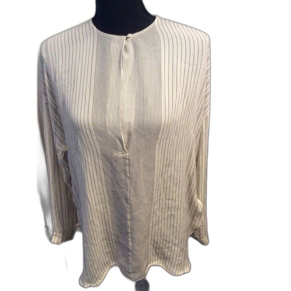 100% Silk Vince Workwear Flowy Striped V Neck Womens Medium M - Picture 1 of 4